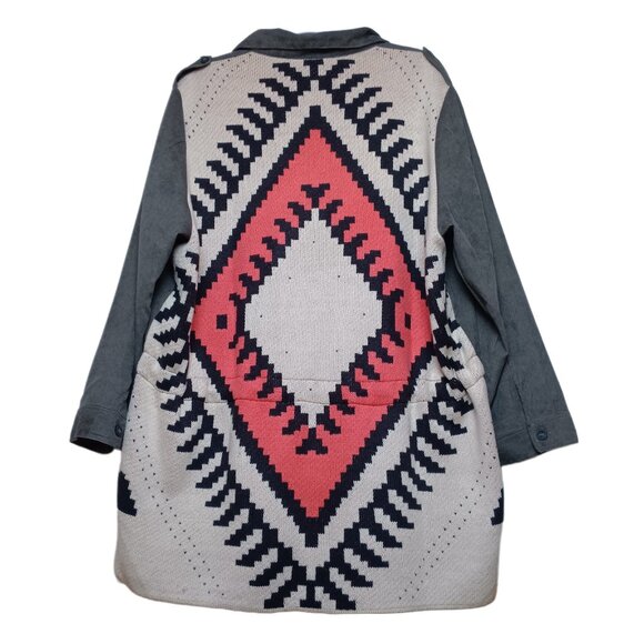 Davi & Dani Corduroy Aztec Knit Shacket Gray Size 3XL - Picture 3 of 15